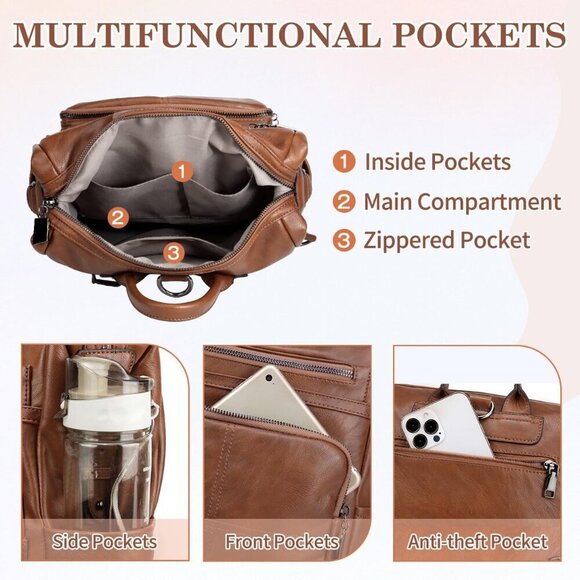 Women’s Vegan Leather Backpack Purse Convertible Fashion Travel Work Bag main image 8